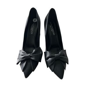 BEAUTIISOLES Women’s Size 8 Black Satin Leather‎ Bow Pumps